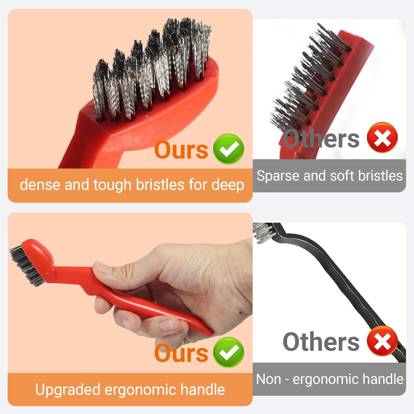 GOLDEN SMILE 3-Pack Heavy-Duty Stainless Steel Wire Brushes – 7" Ultra-Stiff 5x29 Grid (40% Denser