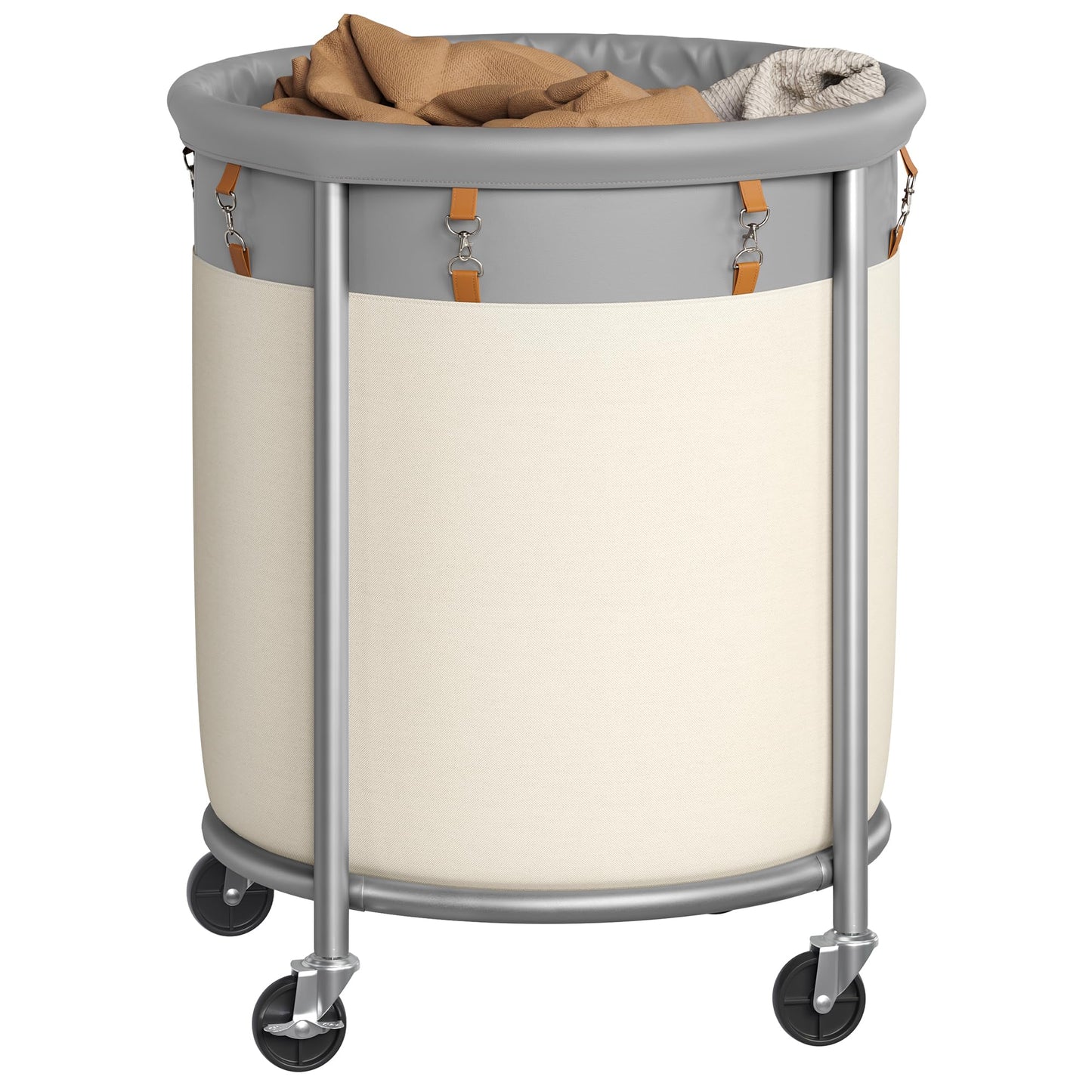 SONGMICS Laundry Basket, Rolling Steel Frame with 2 Locking Wheels, 190 L