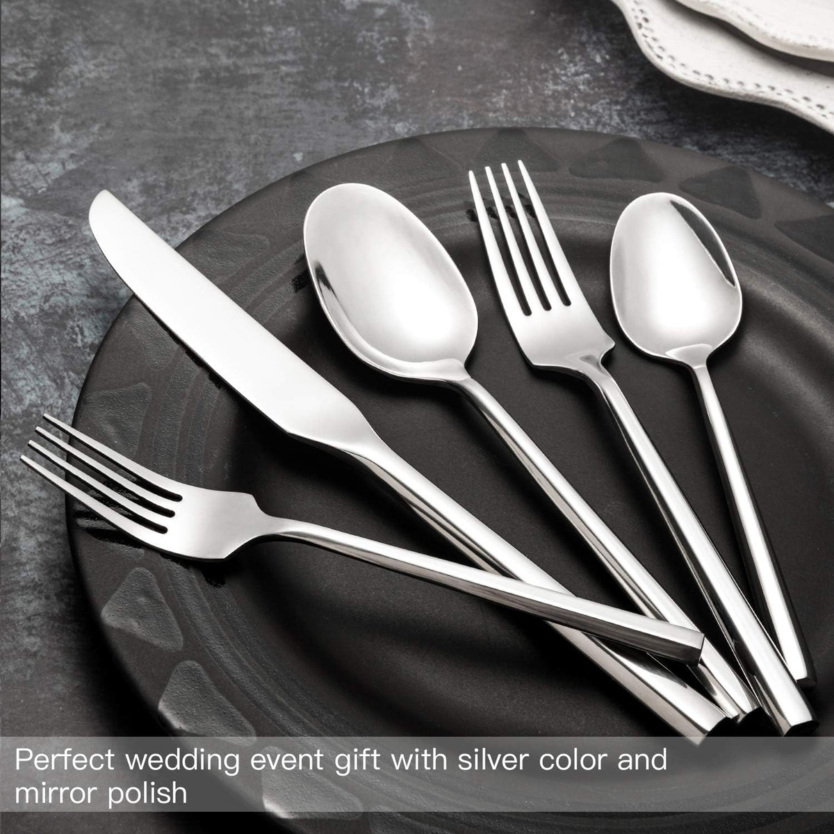 Silverware Set Flatware Set Stainless Steel Heavy Cutlery Set Hexagon Handle Mirror Finished 60