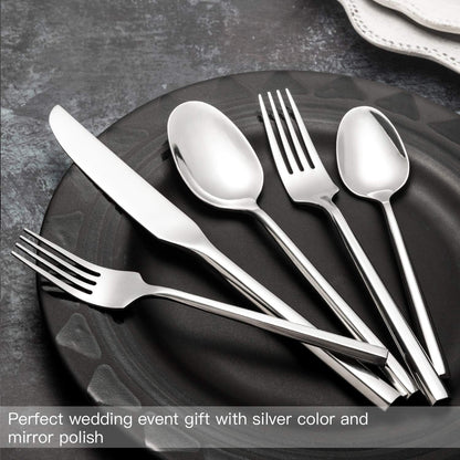 Silverware Set Flatware Set Stainless Steel Heavy Cutlery Set Hexagon Handle Mirror Finished 60