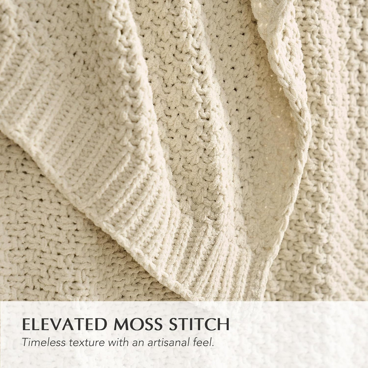 Chunky Chenille Knit Throw Blanket for Couch, Soft Luxurious Moss Stitch Blankets for Bed, Cozy