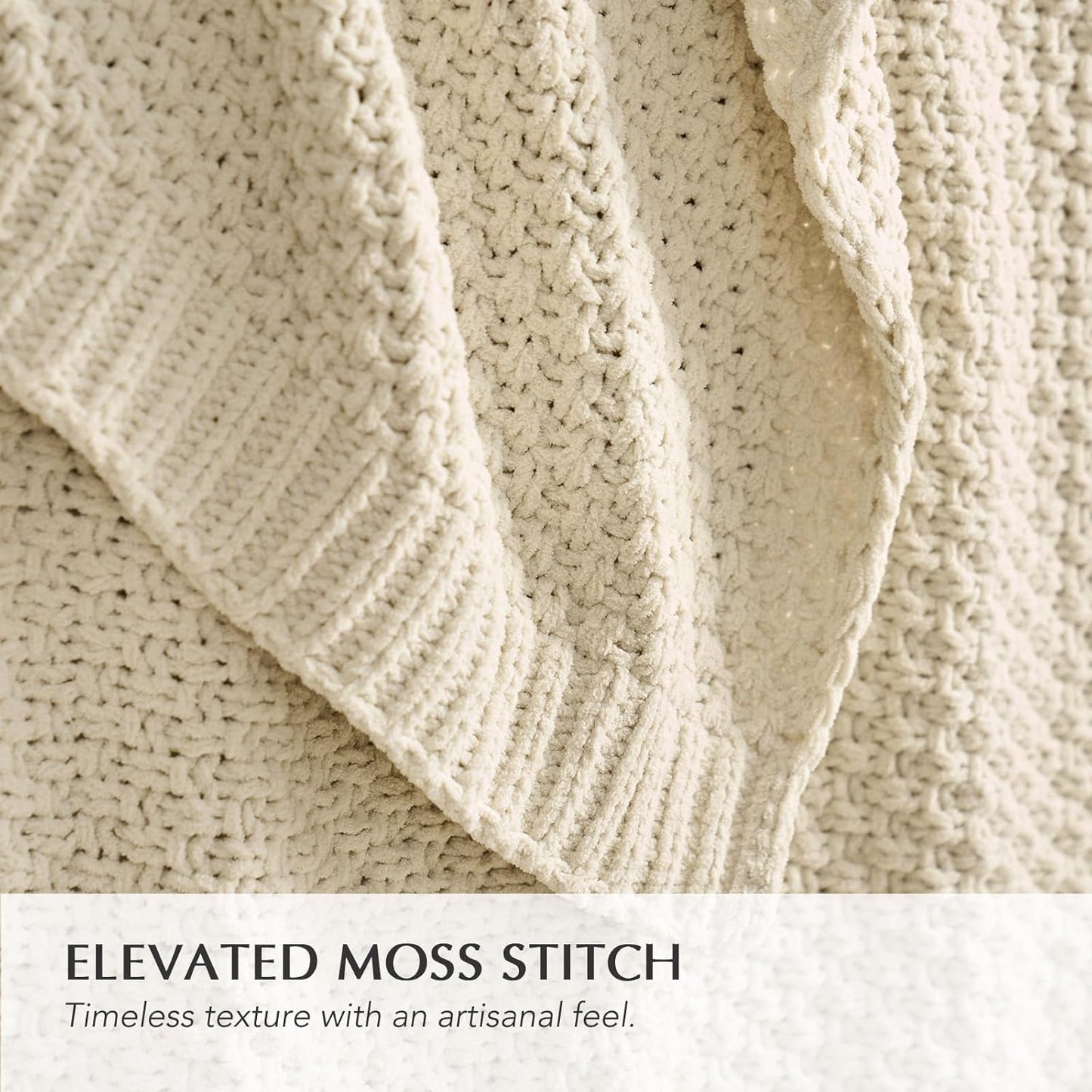 Chunky Chenille Knit Throw Blanket for Couch, Soft Luxurious Moss Stitch Blankets for Bed, Cozy