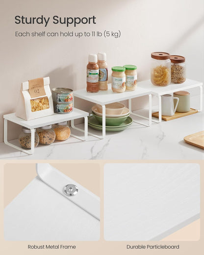SONGMICS Cabinet Organizer Shelf, Set of 3 Kitchen Counter Shelves, Kitchen Storage, Spice Rack