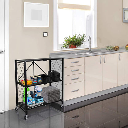 HealSmart Heavy Duty 3-Tier Foldable Metal Rack, 14.96" D x 27.95" W x 34.25" H Storage Shelving