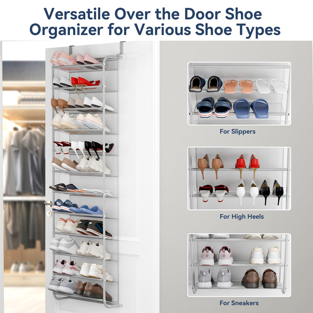 Whitmor 36 Pair Over The Door Shoe Organizer, 12 Tier Hanging Shoe Organizer, Heavy Duty Metal &