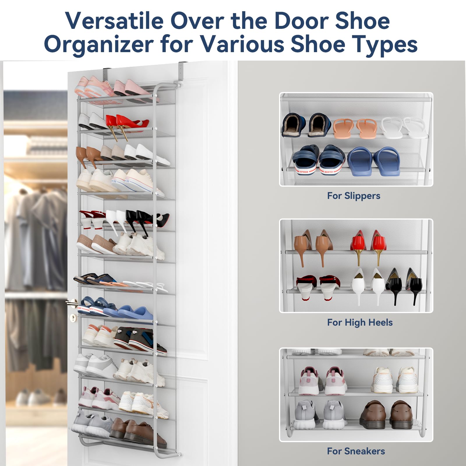 Whitmor 36 Pair Over The Door Shoe Organizer, 12 Tier Hanging Shoe Organizer, Heavy Duty Metal &