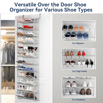 Whitmor 36 Pair Over The Door Shoe Organizer, 12 Tier Hanging Shoe Organizer, Heavy Duty Metal &