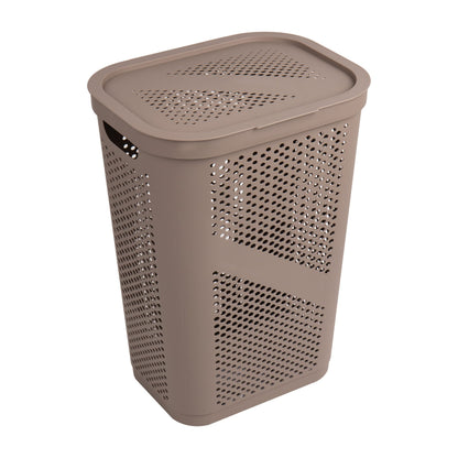 Mind Reader 60L Slim Laundry Hamper, Clothes Basket, Lid, Ventilated, Plastic, Set of 2, Tan