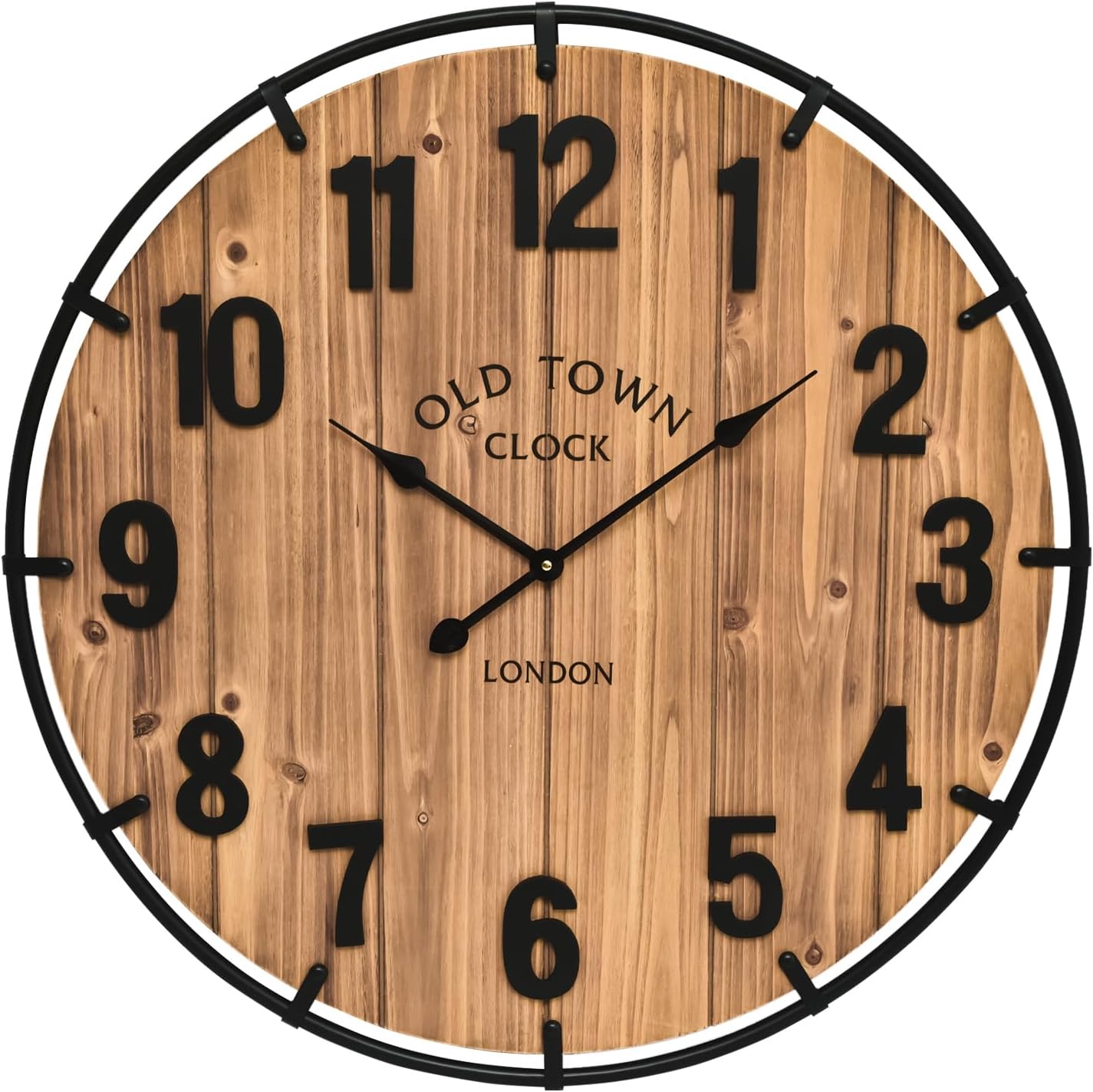 Large Old Town Farmhouse Wall Clock 20 Inches - Rustic Antique Wood with Metal Circle and Large
