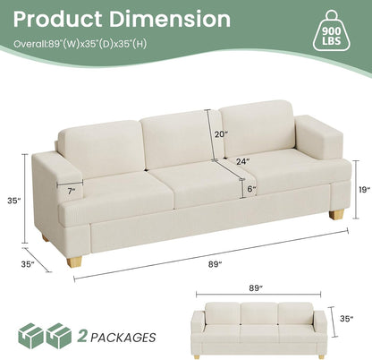 3 Pieces Corduroy Couch Set for Living Room, 3 Seater*2 & Loveseat Cloud Sofa, Deep Seat Floor