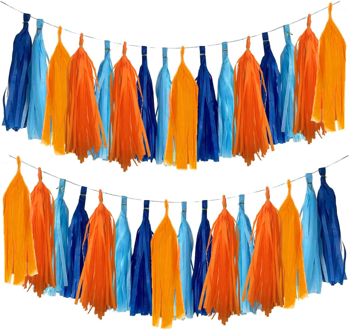 Blue and Orange Tassel Garland,Tissue Tassel Banner for Party Decorations,Navy Blue,Sky