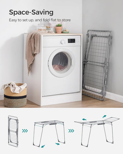 SONGMICS Clothes Drying Rack Foldable, Gullwing Laundry Drying Rack, Space-Saving, 22.2 x 68.1 x 38