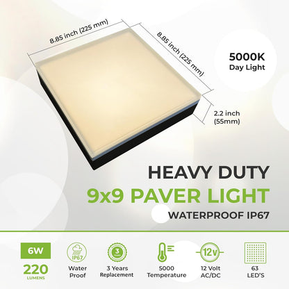 LUMENGY Paver Light 9×9 Inch (8.85 x 8.85 inches), 2700K Warm White Glare-Free Illumination for