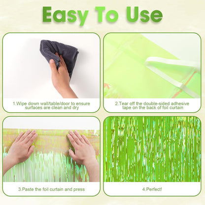 3 Pack 3.3x8.2 Feet Neon Green Foil Fringe Backdrop Curtains, Tinsel Streamers Birthday Party