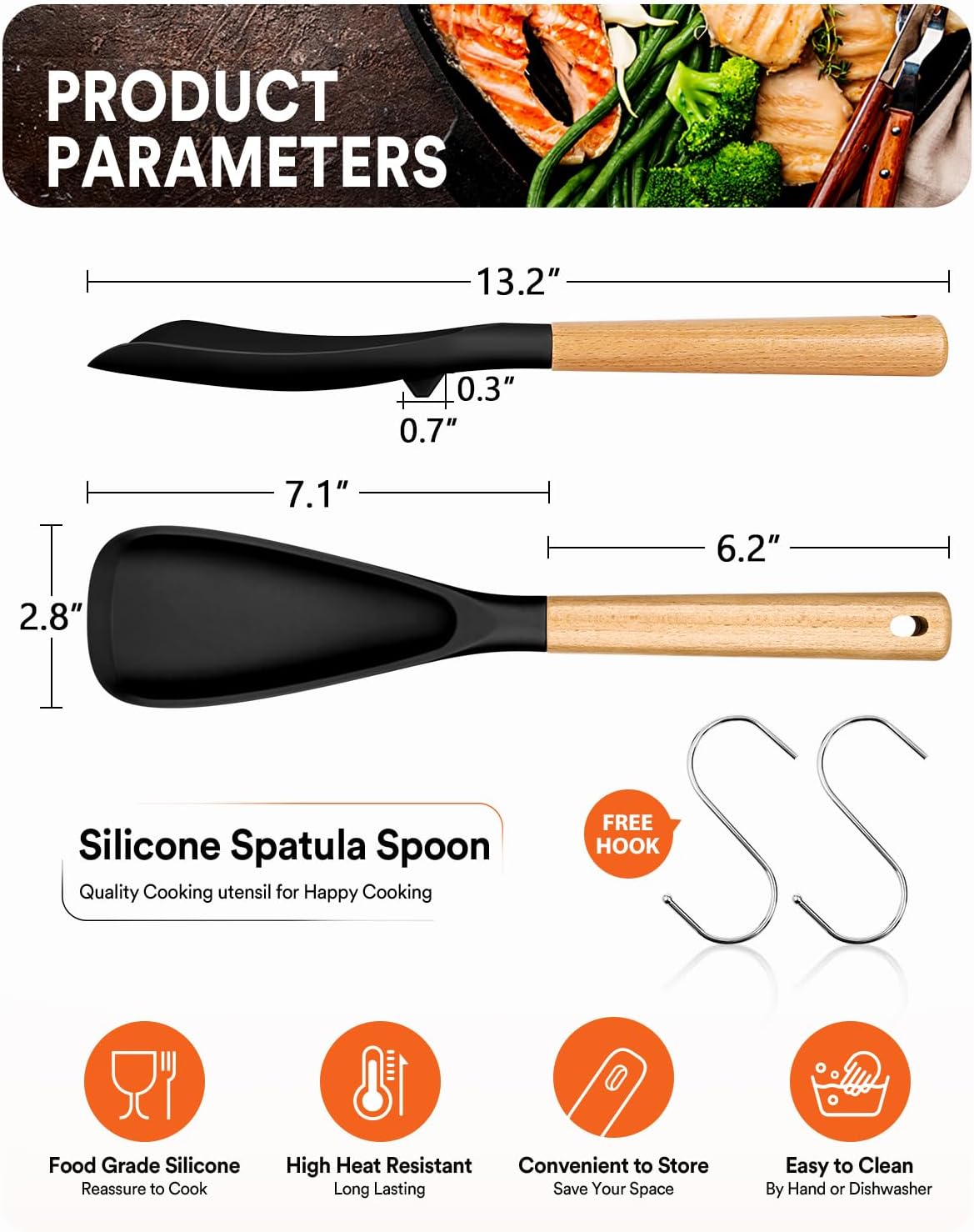 Cooking Spoon for Nonstick Cookwares, Great for Cooking and Serving Sturdy BPA-Free Matte Silicone