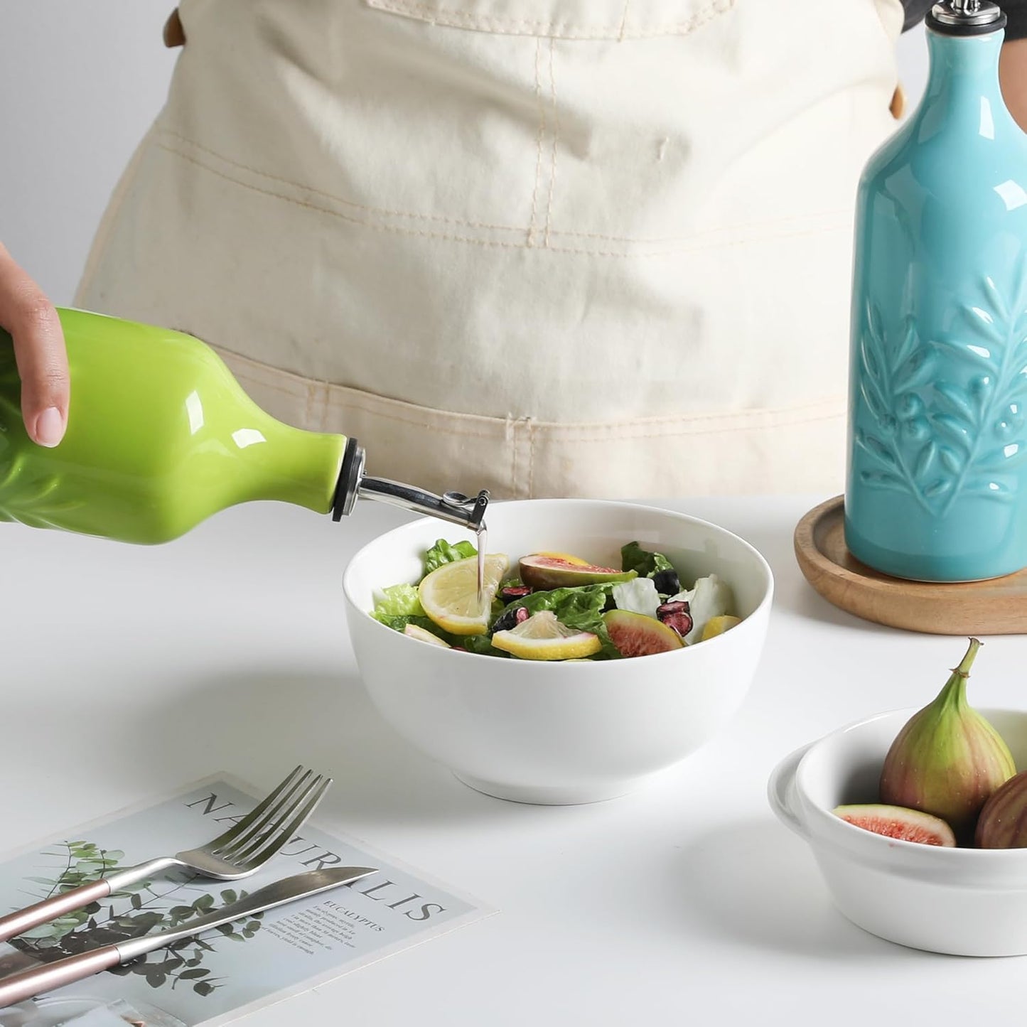 Sweejar Ceramic Olive Oil Dispenser Bottle, 20 Oz Relief Opaque Oil Cruet Protects To Reduce