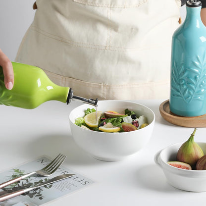 Sweejar Ceramic Olive Oil Dispenser Bottle, 20 Oz Relief Opaque Oil Cruet Protects To Reduce