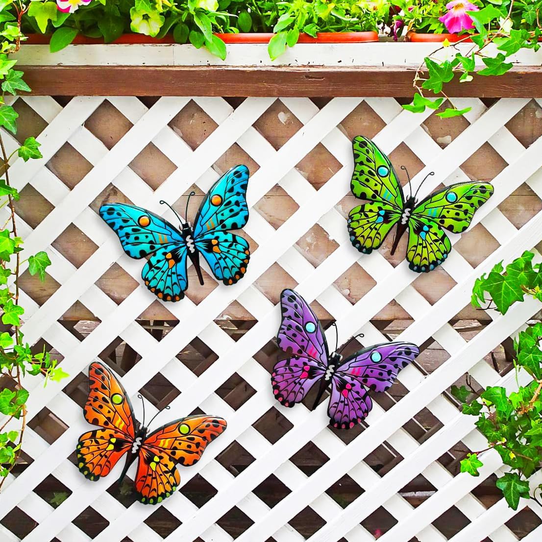 MACLARONX 4 PCS Metal Butterfly 9.6" Butterflies Outdoor Fence Yard Art Wall Decor Hanging