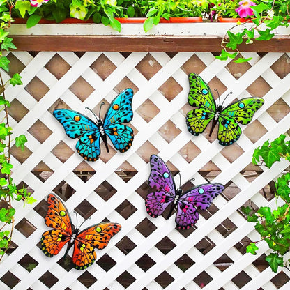 MACLARONX 4 PCS Metal Butterfly 9.6" Butterflies Outdoor Fence Yard Art Wall Decor Hanging