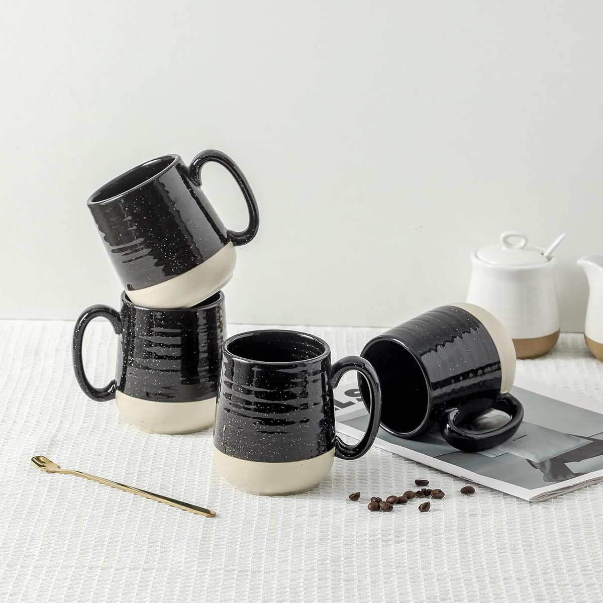 Hasense Ceramic Coffee Mugs Set, 15 oz Large Coffee Cups Set of 4, Tea Cups with Handle for Men and