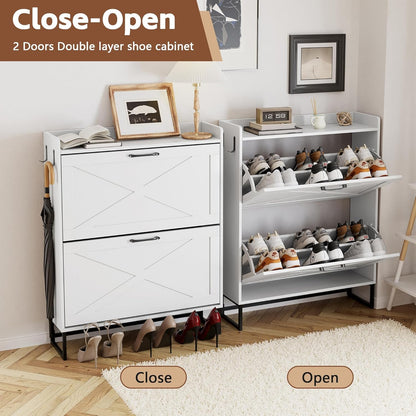 YIKEHOME Shoe Cabinet Storage for Entryway Hidden Shoes Storage Cabinet with 2 Rattan Flip Drawers