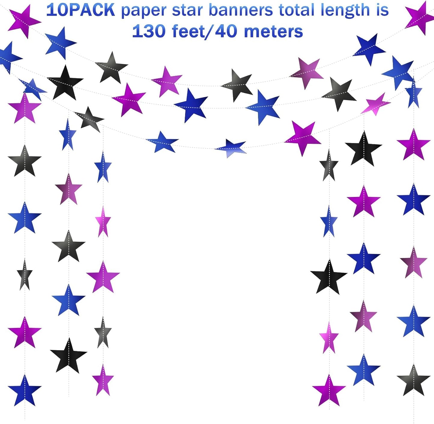 Patelai Glitter Star Garland Banner Decor 130 Feet Star Hanging Bunting Banner Twinkle Backdrop for