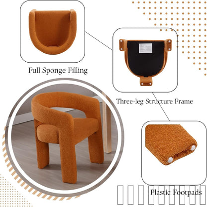 Orange Sherpa Dining Chairs Set of 4, Modern Barrel Dining Room Chairs Upholstered Faux Fur Accent
