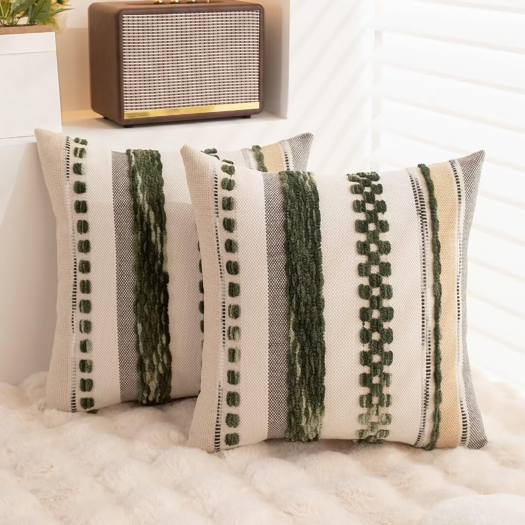 Boho Throw Pillow Covers 18x18 Set of 2 Christmas Decorative Cushion Case Striped Square Pillows