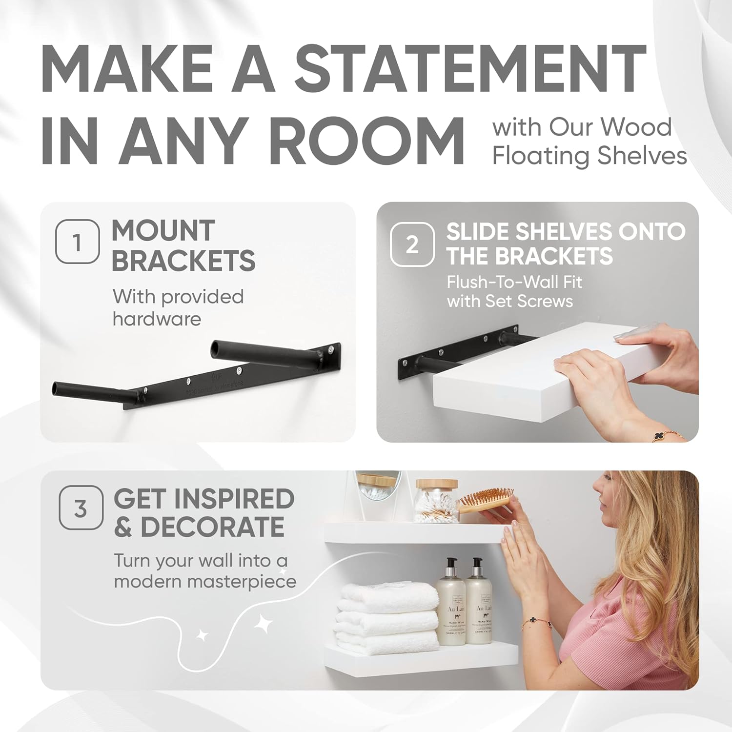 Homeforia White Floating Shelves 16 inch, High End Solid Real Wood 16inch Bathroom Floating Shelf