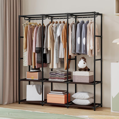 SORCEDAS Portable Closet Wardrobe Storage Organizer Metal Hanging Rack Non-Woven Fabric 50 Inch