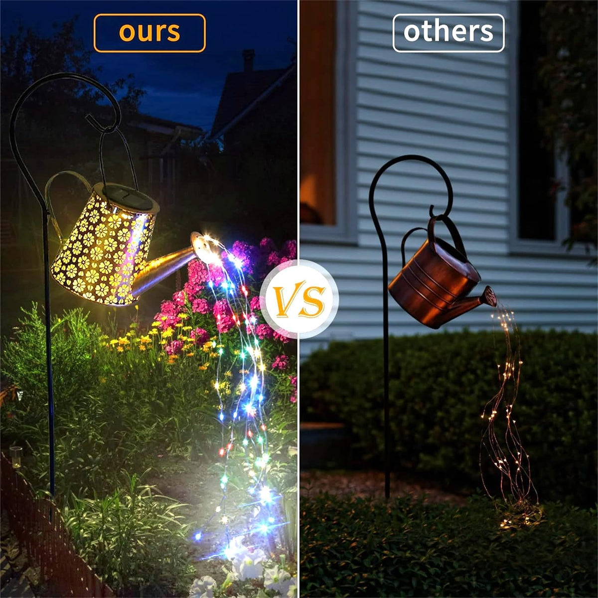 2 Pack Solar Watering Can Lights with Shepherd Hook, 8 Multi-Color Changing Modes, IP65 Waterproof