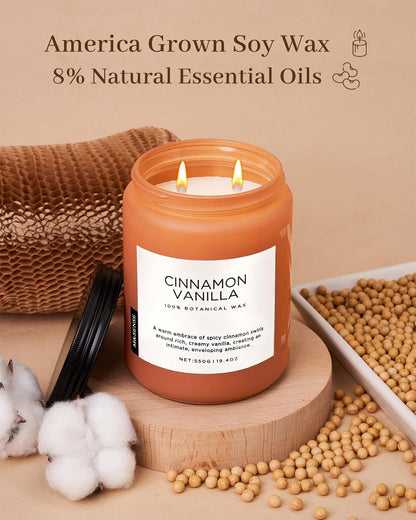 M&SENSE Cinnamon Vanilla Fall Scented Candles for Home, Natural Soy Wax 19.4oz 110 Hours Large Long