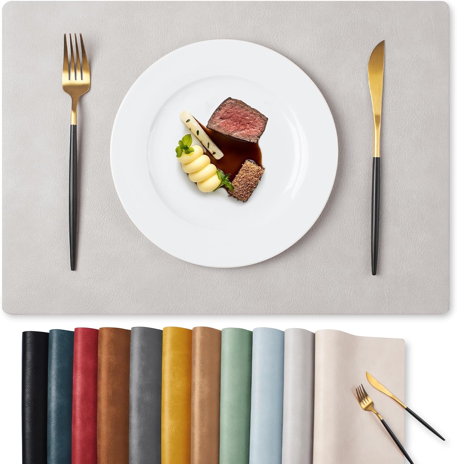 MOSAYT Vinyl Placemats Set of 12-12 X 17 Inch - Faux Leather 100% Waterproof Oil-Proof Wipeable PU