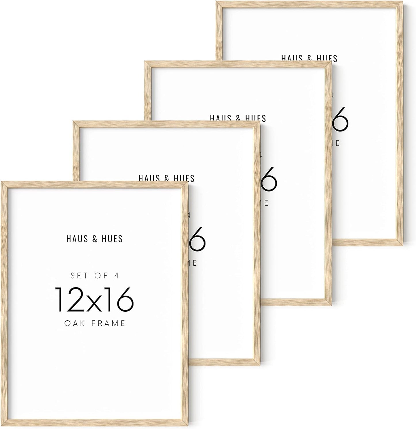 HAUS AND HUES 12x16in Beige Oak Wood 4-Piece Picture Frame Set, Natural Oak Wood Frames, Premium