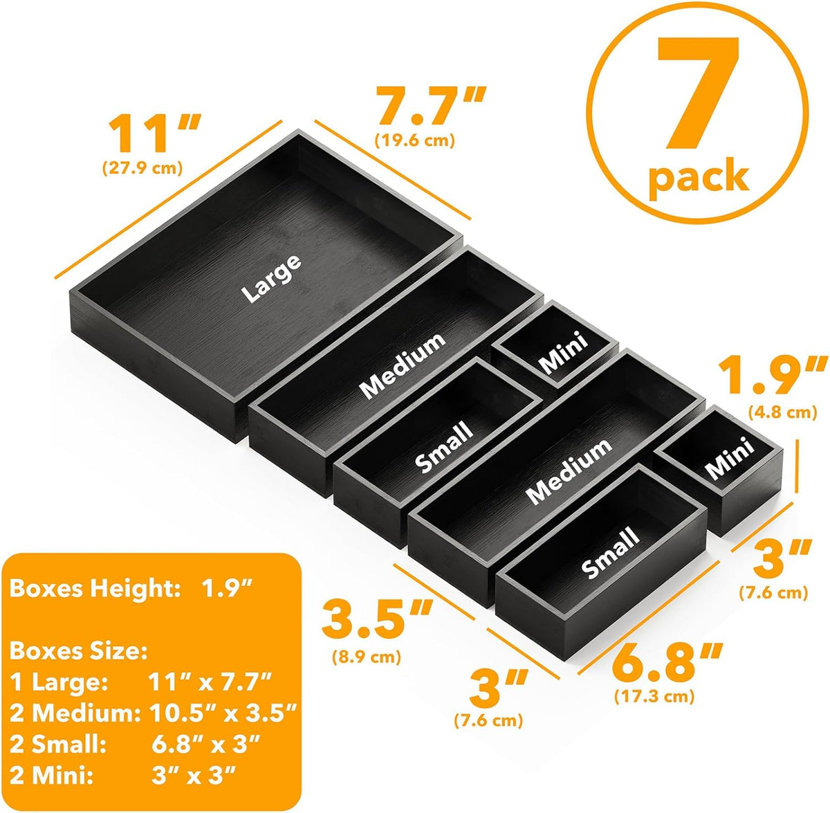 SpaceAid 7-Piece Bamboo Drawer Organizer Storage Boxes Set, Wood Tray Junk Drawer Organizers