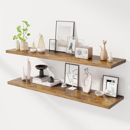 55" Floating Shelves for Wall, 12" Deep Slim Rustic Brown Floating Shelves, Wall-Mounted Shelves