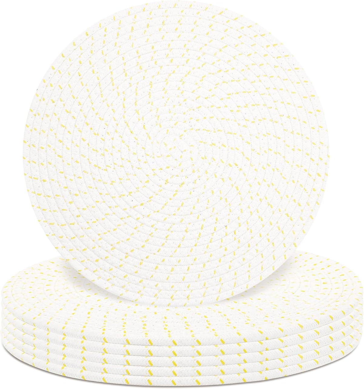 Round Placemats Set of 6, Cotton Rope Woven Table Mats, Hot Pads for Kitchen, Non Slip Heat