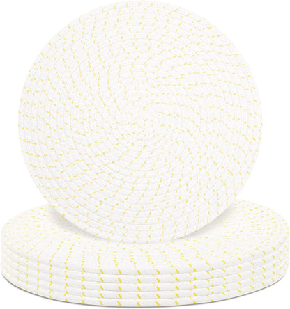 Round Placemats Set of 6, Cotton Rope Woven Table Mats, Hot Pads for Kitchen, Non Slip Heat