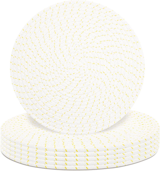 Round Placemats Set of 6, Cotton Rope Woven Table Mats, Hot Pads for Kitchen, Non Slip Heat