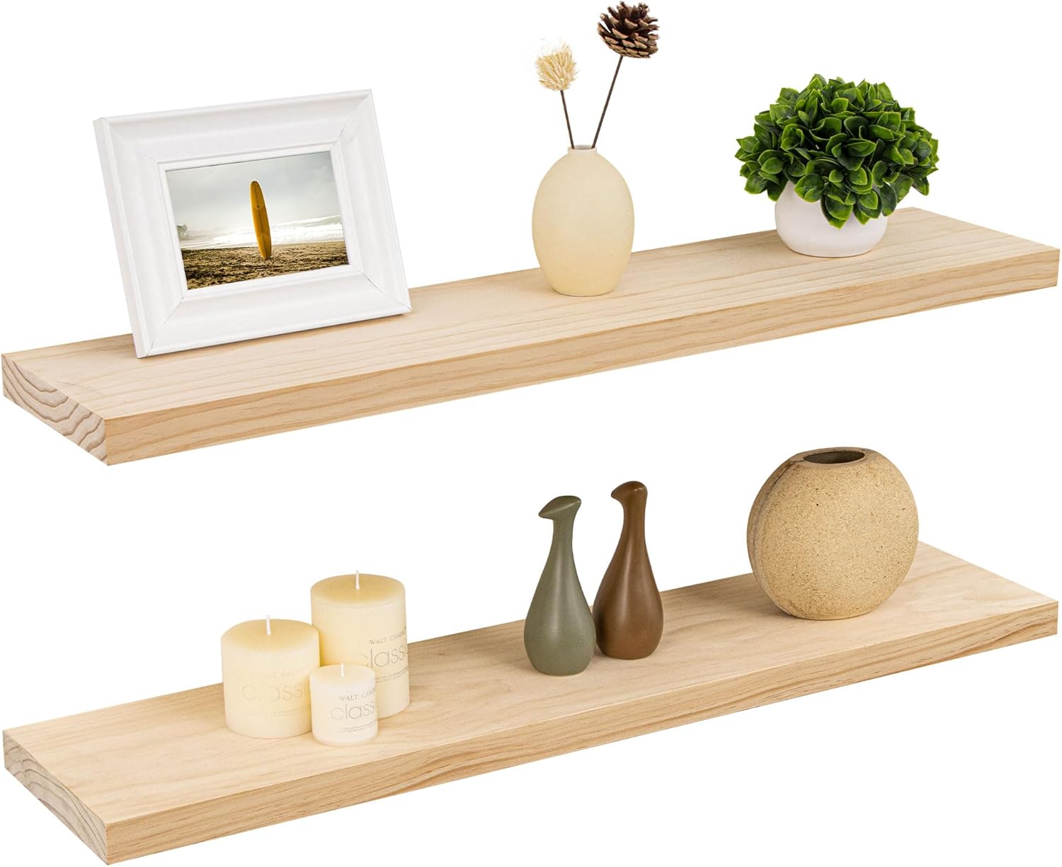 Fun Memories 36 Inch Floating Shelves for Wall, Deep Rustic Solid Pine Wood Wall Shelves for