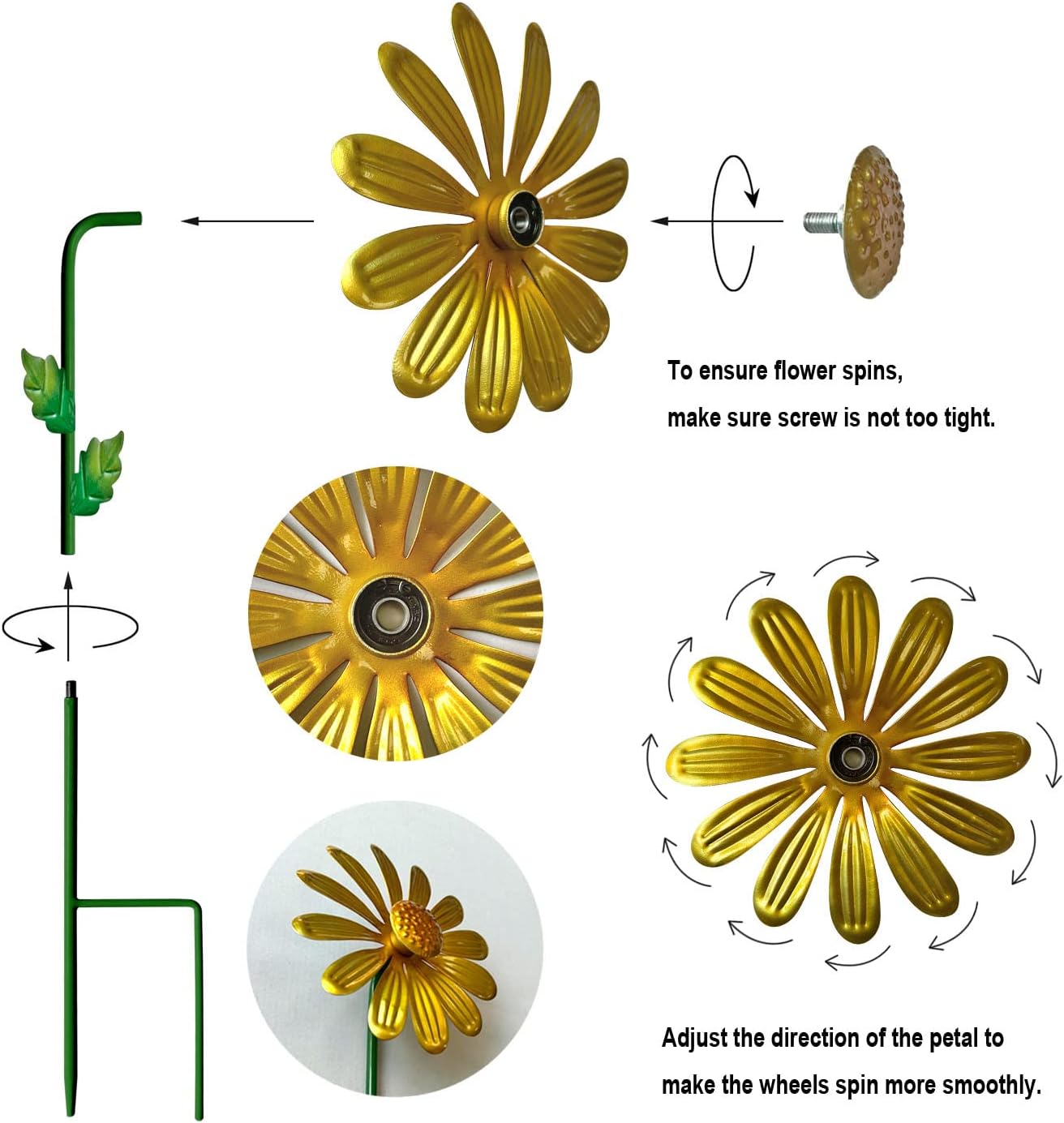 WAIU Metal Daisy Garden Stakes, Wind Catcher Spinner Garden Stakes, Garden Windmill Stakes Outdoor