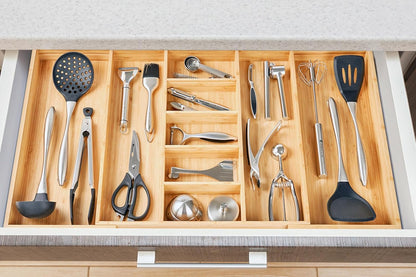 Umilife Extra Large Expandable Kitchen Drawer Organizer for Utensil and Junk, 19" Deep for Big