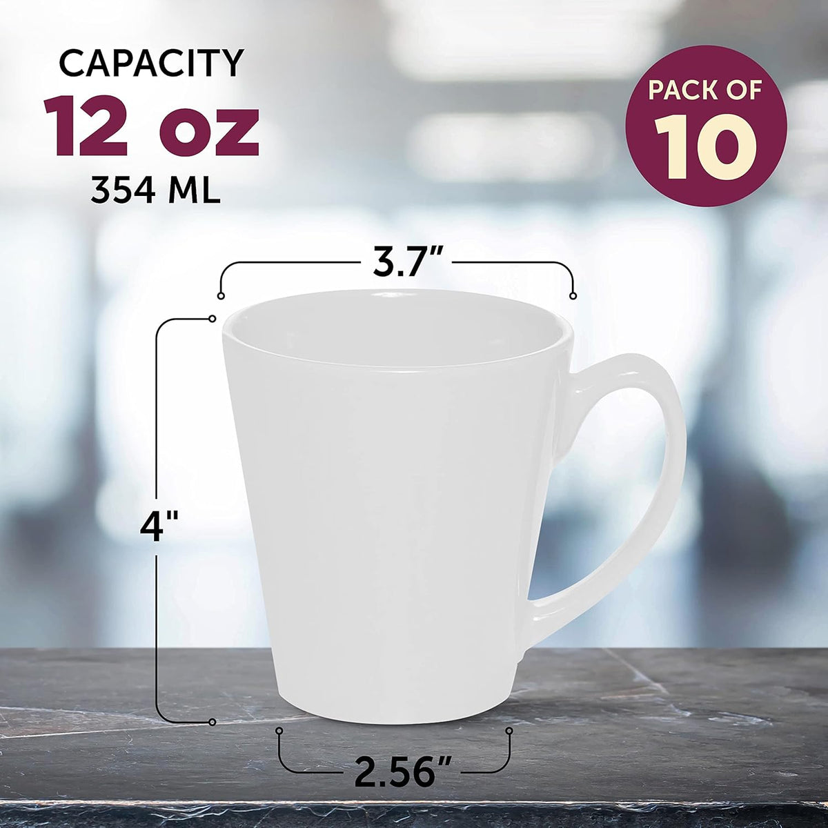 DISCOUNT PROMOS Glossy Ceramic Latte Coffee Mug 12 oz. Set of 10, Bulk Pack - Perfect for Tea