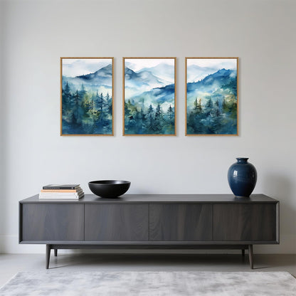 Celestdeco Blue Ridge Mountains Forest Framed Canvas Wall Art Set, Natural Landscape Wall Decor