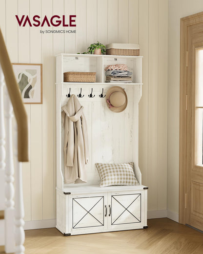 VASAGLE Hall Tree with Bench and Shoe Storage, Coat Rack with Shoe Bench, Shoe Cabinet, 2 Open