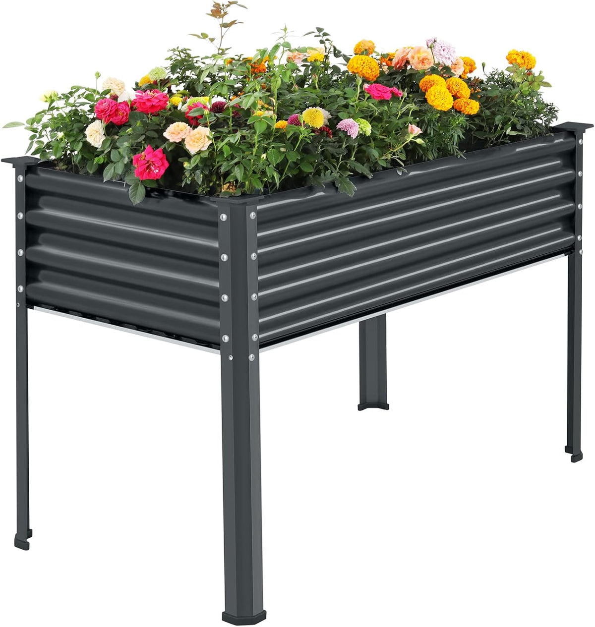 Land Guard Galvanized Raised Garden Bed with Legs, 48×24×32in Large Metal Elevated Raised Planter