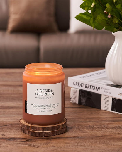 M&SENSE Fireside Bourbon Candles Strong Scented, 2 Wick Jar Candle 19.4oz 110 Hour Long Lasting