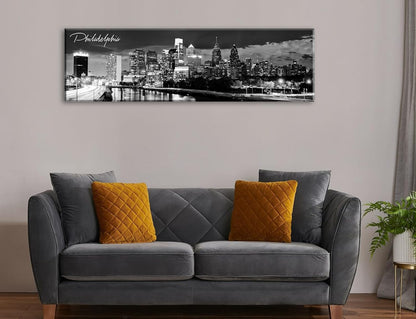 DJSYLIFE Philadelphia Skyline Canvas Art - 13.8"x47.3" Black & White Cityscape Wall Decor, Modern