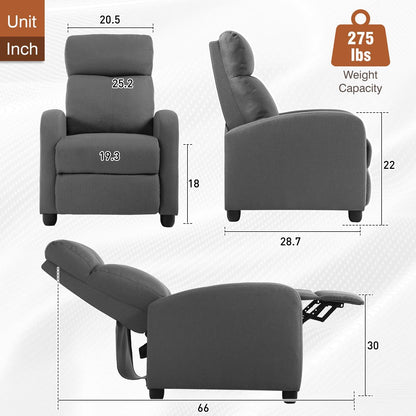 BestMassage | Recliner Chair | No Massage Function | Textile Grey | with Lumbar Support, Adjustable