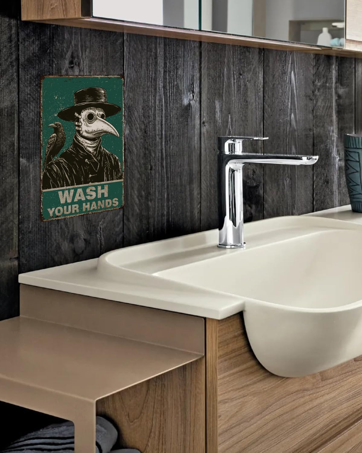 ALKB Halloween Bathroom Decor 8x12 Inch - WASH YOUR HANDS, Gothic Vintage Metal Tin Sign, Novelty